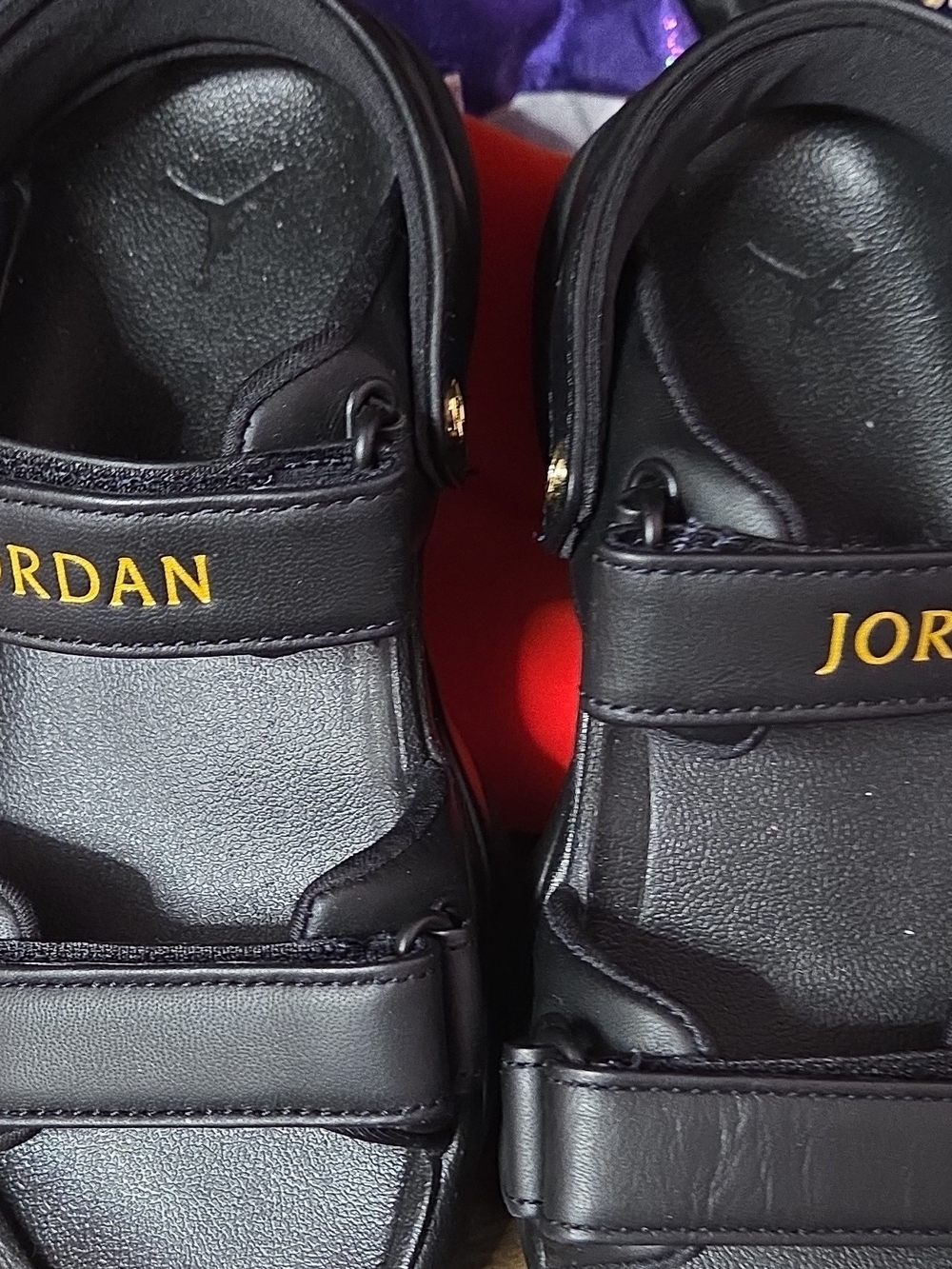 Jordan Men’s Black Leather Sandals with Gold Logo